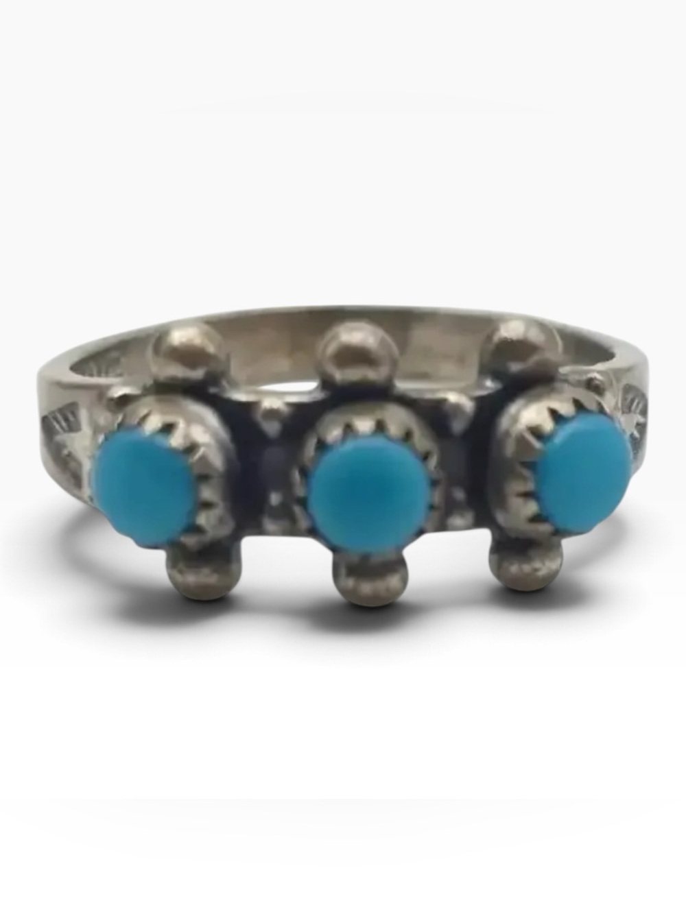 Vintage 925 Sterling Silver Triple Turquoise Snake Eye Ring Southwest Sz 3.25